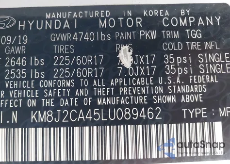 2020 Hyundai Tucson Se из США, поврежденный, VIN KM8J2CA45LU089462